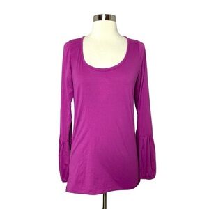 Velvet by Graham & Spencer Magenta Long Sleeve Scoop Neck Puff Sleeve Top – L